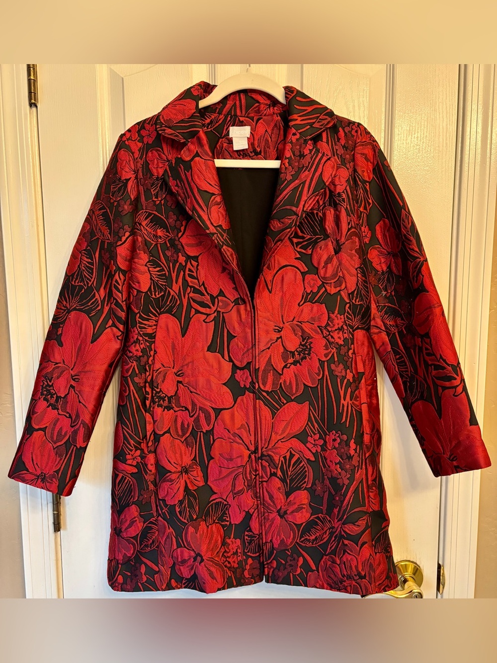 Statement Statement Floral Red & Black Slim-Fit Coat ~ Women’s 4/6~ Chico’s